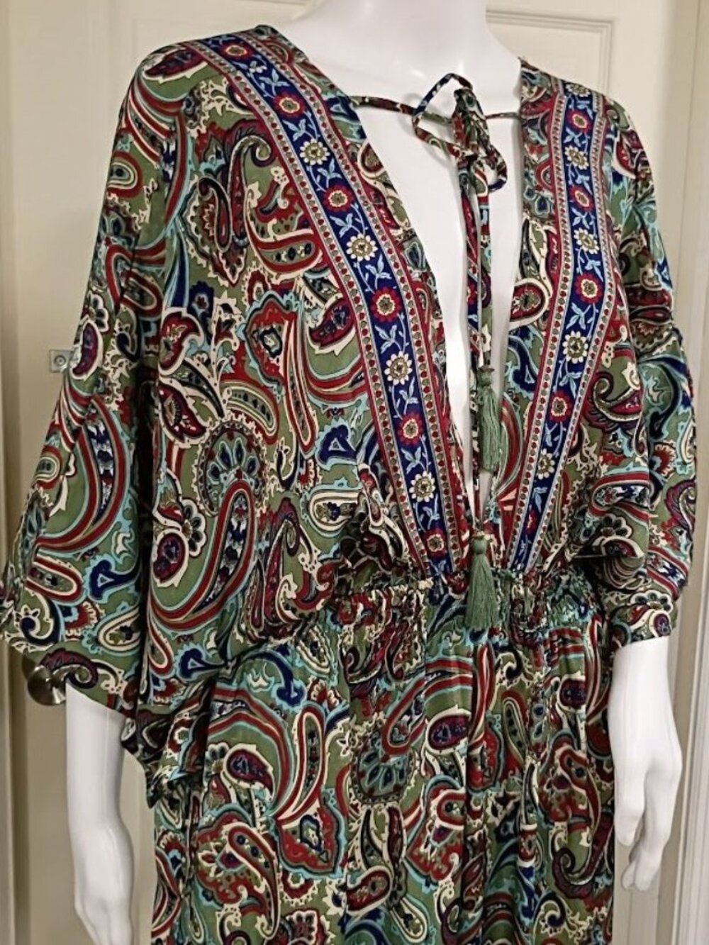 Earthbound Paisley Print Maxi Dress Boho V-Neck Elastic Waist XL - Picture 3 of 14